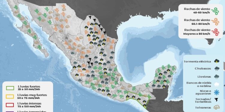 SE ESPERAN TEMPERATURAS ARRIBA DE LOS 40 °C, LLUVIAS Y VIENTOS FUERTES CON POSIBLES TORBELLINOS O TORNADOS EN COAHUILA