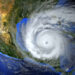 hurricane approaching the American continent visible above the Earth, a view from the satellite. Elements of this image furnished by NASA.