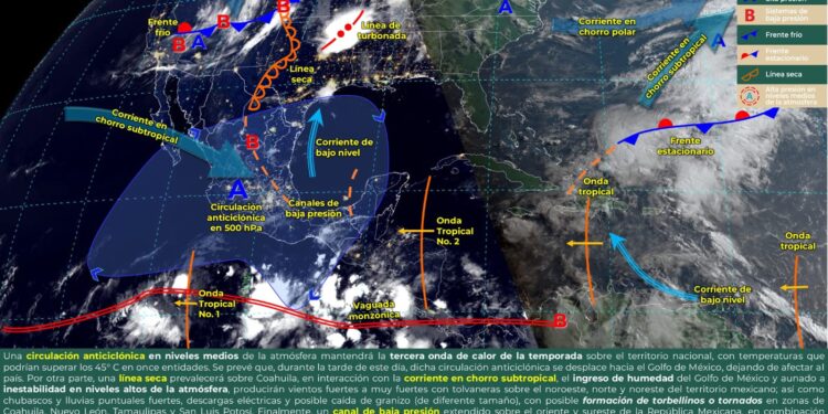 SE ESPERAN TEMPERATURAS SUPERIORES A LOS 45 °C LLUVIAS Y VIENTOS FUERTES CON POSIBLES TORBELLINOS O TORNADOS EN COAHUILA