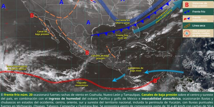 FRENTE FRÍO NÚMERO 20 GENERARÁ AMBIENTE FRÍO Y FUERTES RACHAS DE VIENTO