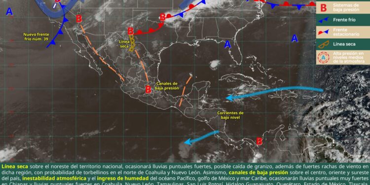 SE PREVÉN LLUVIAS, FUERTES RACHAS DE VIENTO Y POSIBLES TORBELLINOS EN COAHUILA